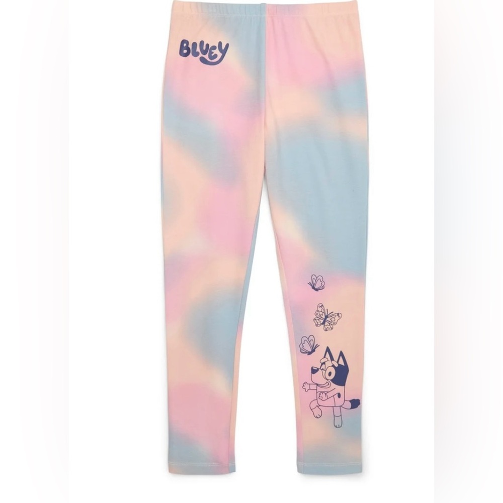 Bluey Tie-Dye Graphic Leggings Girls XL 14/16 Pastel Butterfly Stretch Pants NWT